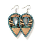 Southwest Wooden Aztec Diamond Teardrop Earrings for Women Double Side Print