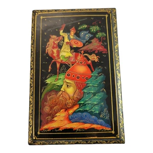 Russischer PALEKH Lack handbemalt Klapp Fuß Box SOLDAT signiert [C] - Bild 1 von 12