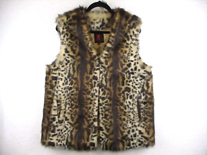 Adrienne Landau Womens Faux Fur Lined Brown Leopard Print Winter Vest Size XL