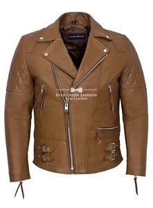 Chaqueta para hombre imprudente estilo motociclista lavado a piedra bronceada motocicleta 100 % cuero 233 - Imagen 1 de 5