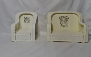 VTg 1983 Mattel Barbie Dream Cottage White Faux Wicker Furniture Couch Chair - Picture 1 of 6