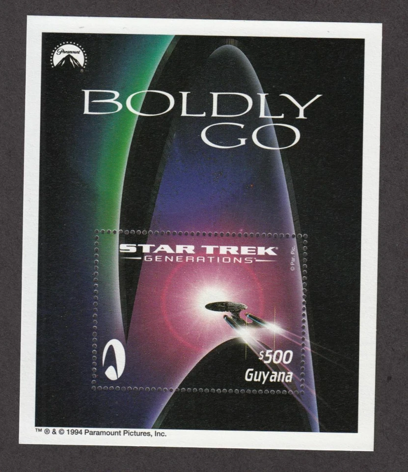 1994 Star Trek Generations souvenir sheet BOLDLY GO $500 MNH stamp, Guyana - Image 1 of 1