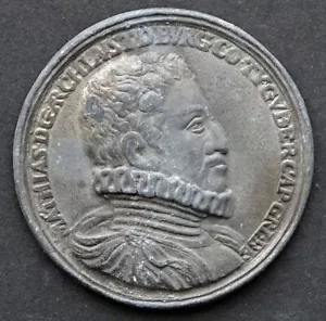 Antica MEDAGLIA RITRATTO RINASCIMENTALE MATTIA II peltro fuso Sacro Romano Impero - Foto 1 di 2