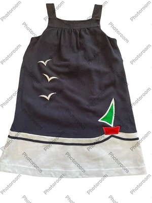 Vestido Florence Eiseman Azul Marino/Blanco Náutico 100% Algodón Peruano Tejido-6 años Foto 1 de 4