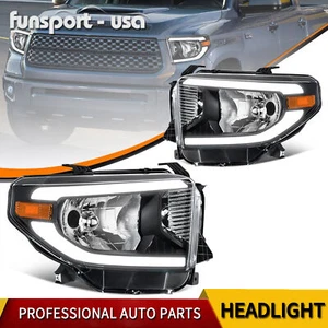 LED DRL Tube Headlights For 2014-2021 Toyota Tundra Black Housing Headlamps Set - Picture 1 of 11