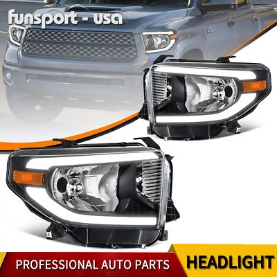 LED DRL Tube Headlights For 2014-2021 Toyota Tundra Black Housing Headlamps Set - Image 1 of 4