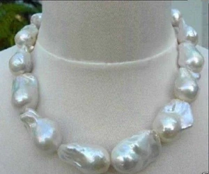 Echte riesige 14x22 mm Südsee Natur Weiß Barock Perle Halskette 18 Zoll - Bild 1 von 6