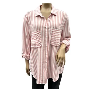 Casa Cabana Womens Striped Button-Down Shirt Red Pink White Womens XXL - Picture 1 of 12
