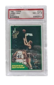 LARRY BIRD BOSTON CELTICS SUPER ACTION EAST NBA 1981 TOPPS #101 CARD PSA 8 NM-MT - Picture 1 of 2