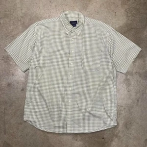 Vintage Y2K Short sleeve button shirt beige plaid checkered large Basic Editions - Picture 1 of 6