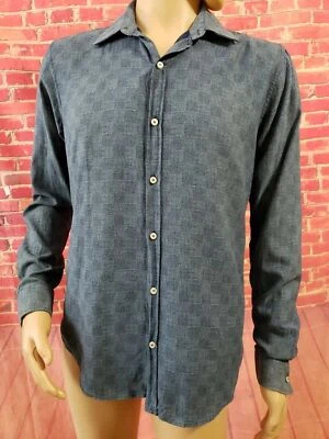Camisa para hombre Barneys New York azul patrón geométrico manga larga talla M  Foto 1 de 4