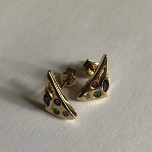 Ohrstecker 585/000 Rubin Safir Smaragd Brillant, neu - Bild 1 von 9