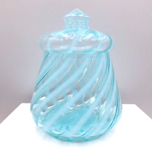Vintage Fenton Spiral Optic Blue Opalescent Covered Candy Jar - Picture 1 of 11