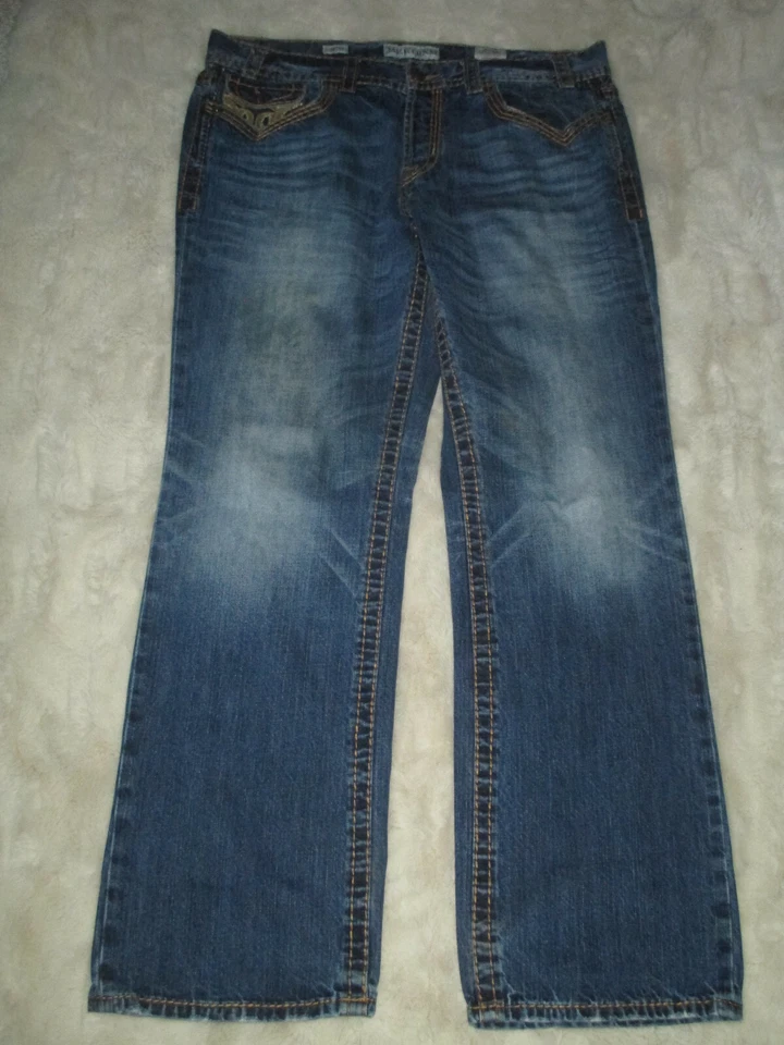 MEK DNM Bilbao Straight 38x34 Button Fly Cotton Thick Stitch Embroidery Jean USA - Image 1 of 4