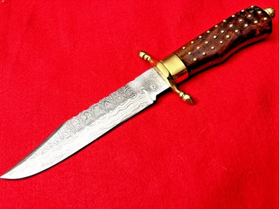 BEAUTIFUL 13 1/2 inch Damascus BOWIE WITH STUDDED  HANDLE AND 8 INCH BLADE - Image 1 of 4