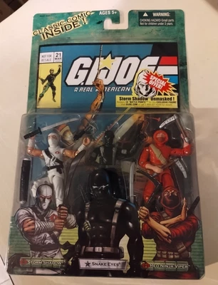 2005 GI Joe Valor Vs Venom Comic 3 Pack Storm Shadow Snake Eyes Red Ninja Viper - Image 1 of 4