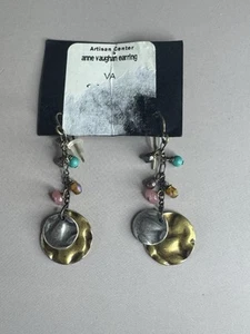 Vintage Anne Vaughan Designs Earrings Gemstone Metal - Picture 1 of 4