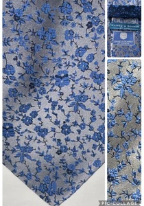 HAINES & BONNER Of London Pansy Floral Tie Blue Silver 100% SILK Handmade 3.3x58 - Picture 1 of 14