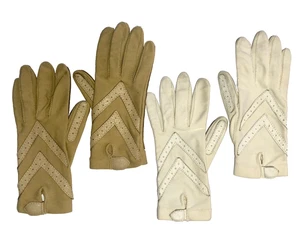 Juego/2 Guantes de Conducción ARIS Isotoner Sin Forro Camel y Beige Nylon Lycra Cuero - Imagen 1 de 4