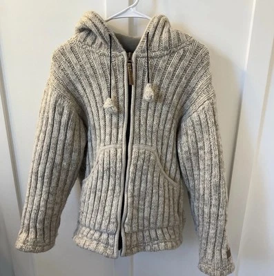 Kyber Outerwear sweater jacket womens Size Medium Beige hooded lined 100% Wool - Image 1 of 3
