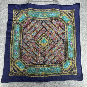 Vintage Hermes Qalamdan Square Scarf Blue Gold Persian Art Silk Blend Womens 90s - Picture 1 of 24