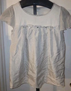 Babydoll Blouse Women Large Silk Blend Grey Sequin Sheer Short Sleeve Boho - Picture 1 of 16