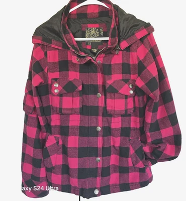 Abrigo chaqueta de franela forrada a cuadros con estampado de búfalo negro rosa intenso para mujer talla L Foto 1 de 4