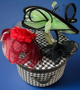 Lot Vintage Style Headband Derby Hats With Black And White Hat Box - Picture 1 of 24