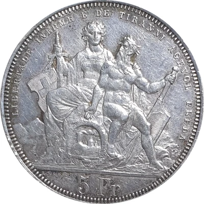 Switzerland Lugano 1883 Unc 1 Shooting Thaler Taler 5 Francs Coin Silver - Image 1 of 4