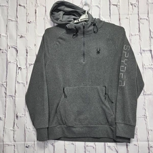Spyder Active Hoodie Sweatshirt Mens Sz L Gray Black 1/4 zip Athletic Sport - Picture 1 of 14