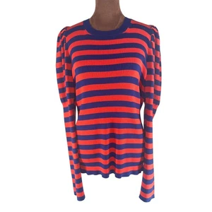 Maglione donna J.Crew manica a sbuffo a righe XXL rosso navy maglia a costine nuovo con etichetta top - Foto 1 di 9