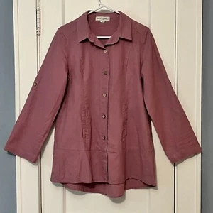 Simply Noelle linen tunic button up shirt blouse small / medium lagenlook pink - Picture 1 of 11