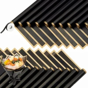 Gold Edge Fresh Flowers Wrapping Paper Black Waterproof 22.8" 20 Counts - Picture 1 of 6