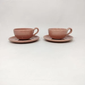 Vintage Laurel California Keramik Stein Kaffeetasse und Untertasse rosa gesprenkelt 2er Set - Bild 1 von 8