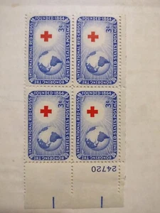 US Scott #1016, Honoring Int. Red Cross, Plate Block OF 4 3¢, MNH OG - Picture 1 of 2