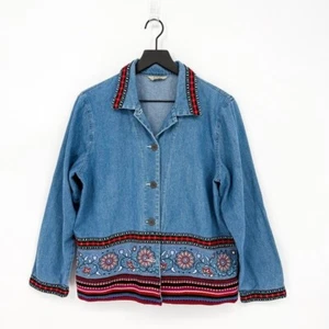 Vintage Teddi Vibrant Embroidered Chambray Denim Jacket - Picture 1 of 9