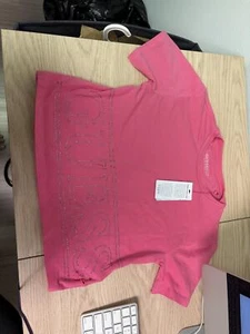 GUESS Girls' Eco Short Sleeve Rhinestone T-Shirt, Caramel Rose - Picture 1 of 2