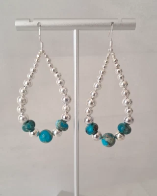 Southwestern Boho Sterling Silver Imperial Jasper Hoop Pierced Dangle Earrings - Image 1 of 4