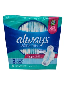 ALWAYS ULTRA THIN PADS SIZE 2 LONG SUPER PADS, W/WINGS - 32 WRAPPED PADS - Picture 1 of 5