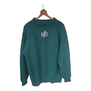 Vintage Handknit Evergreen Monogram Pullover Sweater L/ XL Unisex Style - Picture 1 of 5