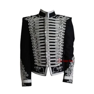 Black Military Hussar Jacket Mens Uniform Dolman Braid Collar Napoleonic Jacket - Picture 1 of 4