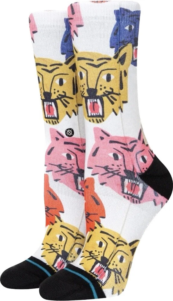Stance Women Multicolor Crew Polyester Cushion Big Cats Katya Casual Socks Sz M