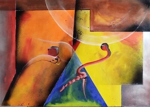 U. Fugmann - Original Kunstwerk  "BLAUES DREIECK"  - Mischtechnik auf Papier - Bild 1 von 4