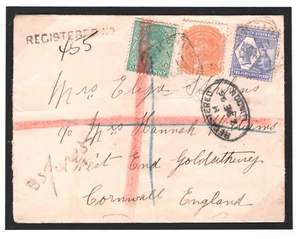 SOUTH AUSTRALIA QV Cover Adelaide Squared Circle GB Cornwall Marazion 1896 i113 - Picture 1 of 9