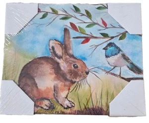 Bunny & Bird Canvas Wall Art 8x10 Decor Painting for Livingroom or Bedroom - Picture 1 of 8
