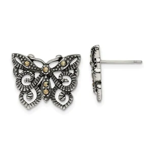 Stainless Steel Butterfly Marcasite Post Earrings - Picture 1 of 4