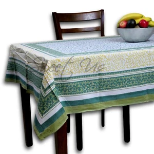 Cotton Floral Tablecloth Rectangle White Green Yellow Kitchen Table Linen - Picture 1 of 2