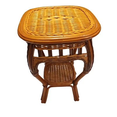 Raro De Colección Mimbre Ratán Tejido Madera Planta Soporte Centro Mesa Auxiliar Estante Marrón Foto 1 de 4