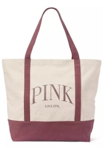 Victoria’s Secret PINK Canvas Tote Bag Campus School Burgundy Rose New - Picture 1 of 1