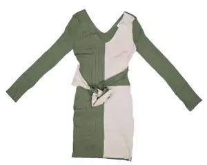 Love Always by FCT Green & Tan Long Sleeve Bodycon Sweater Dress Juniors L - Picture 1 of 9